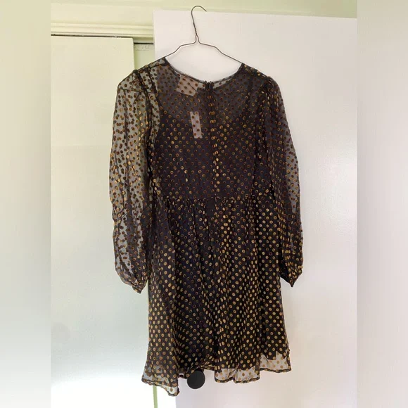 NWT Anthropologie Black and Gold Polka Dot Dress - Picture 2 of 3